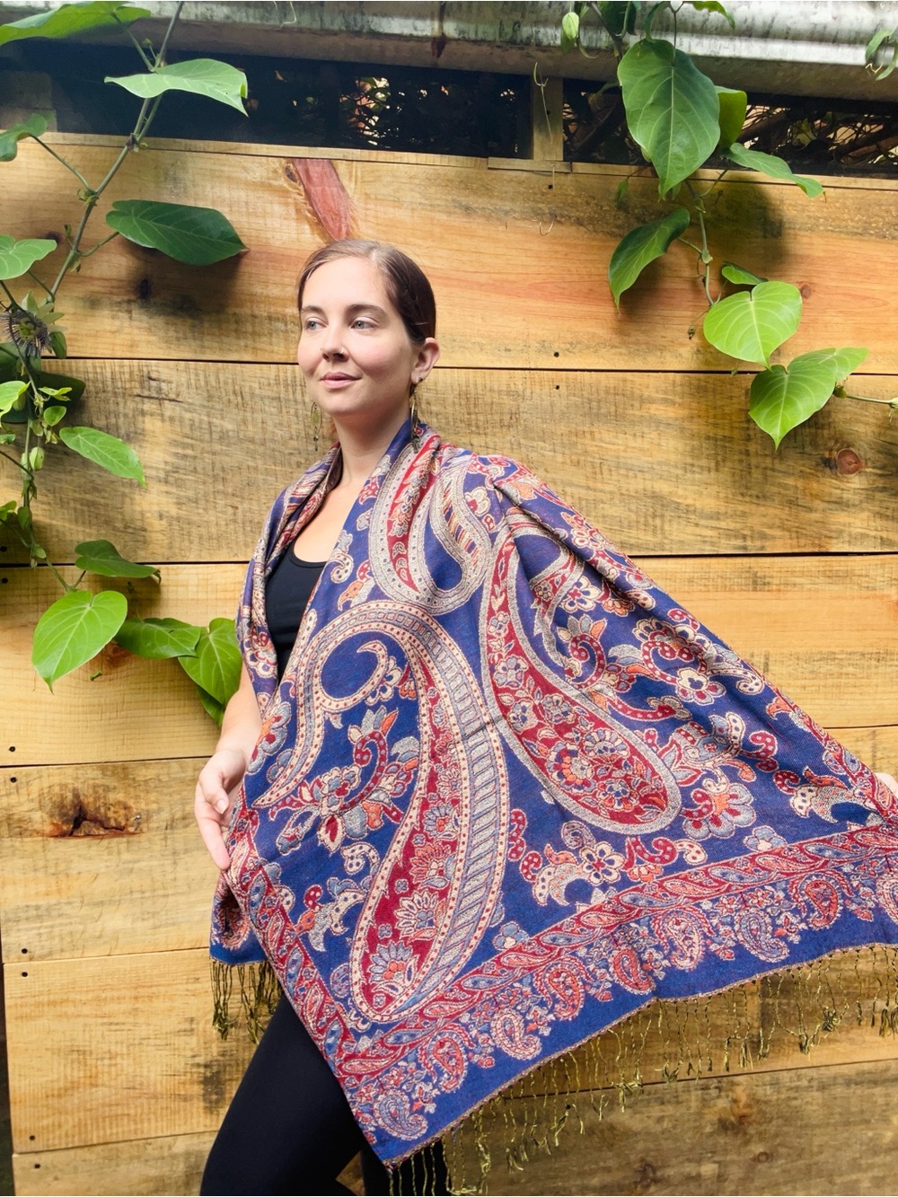 Guatemalan Paisley Wrap Shawl - Blue & Red - Unbranded
